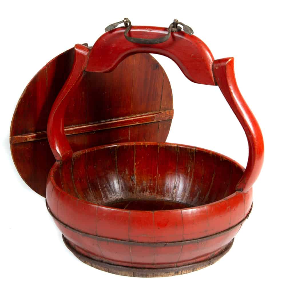 Chinese vintage red lacquered food basket.