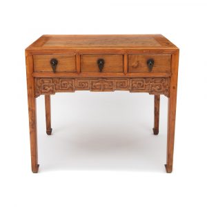 19th century Chinese three drawer side table with longevity carving at Humble House Canberra showroom
