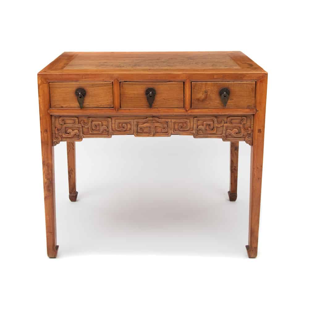 19th century Chinese three drawer side table with longevity carving at Humble House Canberra showroom
