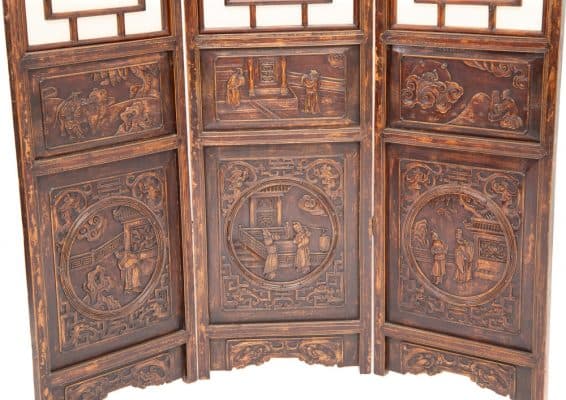 Three panel screen with relief carving - Image 3