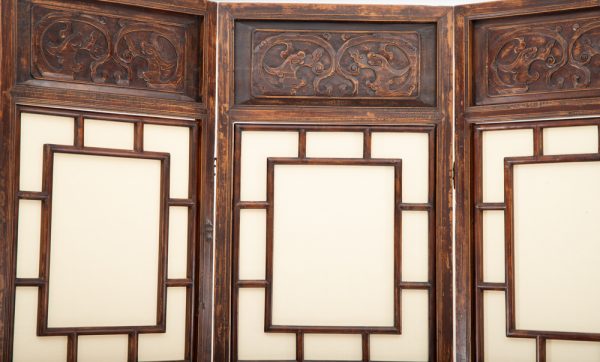 Alternative view of Three panel screen with relief carving