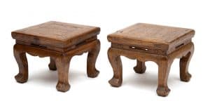 Low antique Chinese stools with cabriole legs