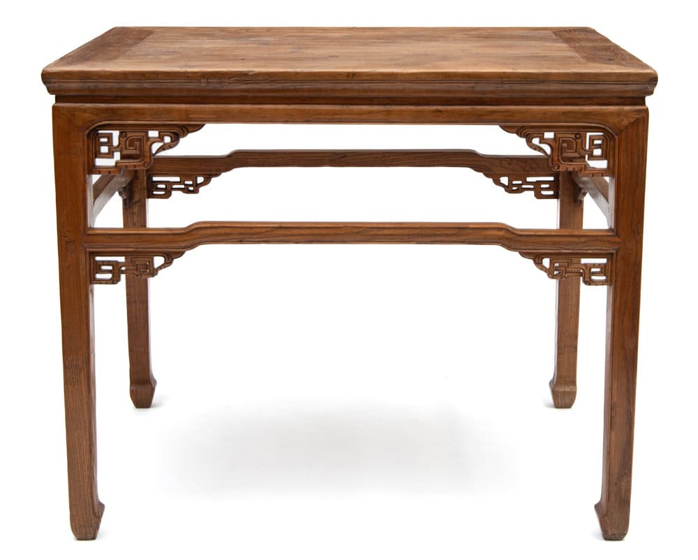 19th century Chinese display table with longevity spirals. Front view of the table only at Humble House gallery Canberra.