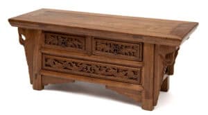 Alternative view of Two drawer kang table with peony carving