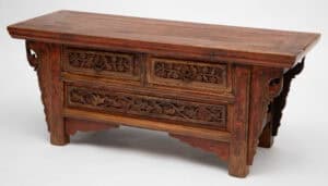 Two drawer kang peach blossom carving - side