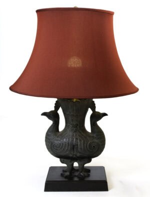 Double standing peacock bronze lamp