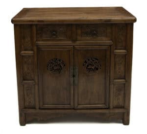 19th century Chinese wedding cabinet with open and relief carving shows the generous storage capacity - front view