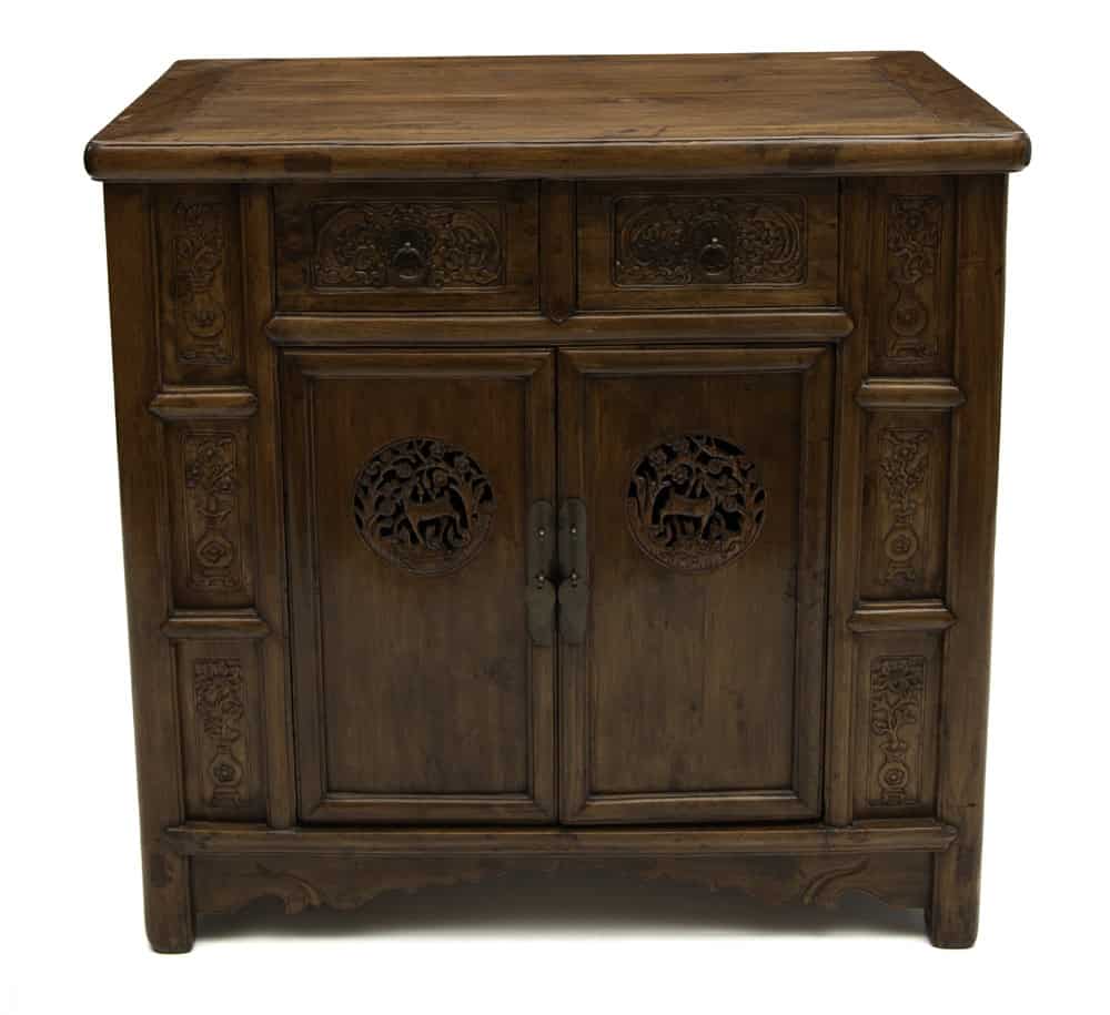 19th century Chinese wedding cabinet with open and relief carving shows the generous storage capacity - front view