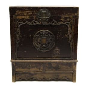 Two drawer chest with dragon carving - front