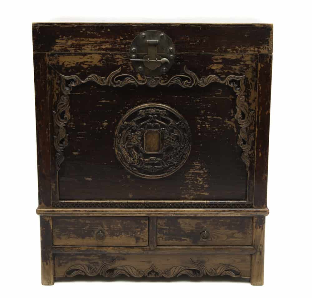 Two drawer chest with dragon carving - front