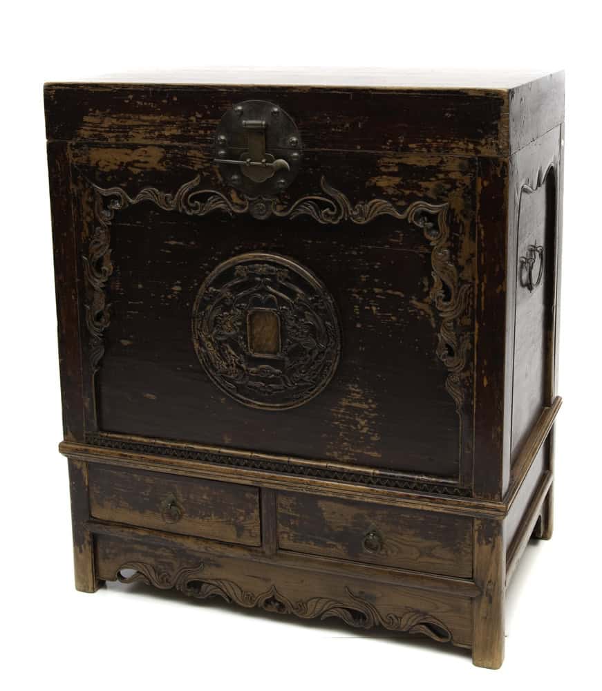 Two drawer chest with dragon carving - side