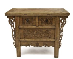 19th century Chinese two drawer coffer - front view of the table and part of the Humble House collection in Fyshwick, Canberra