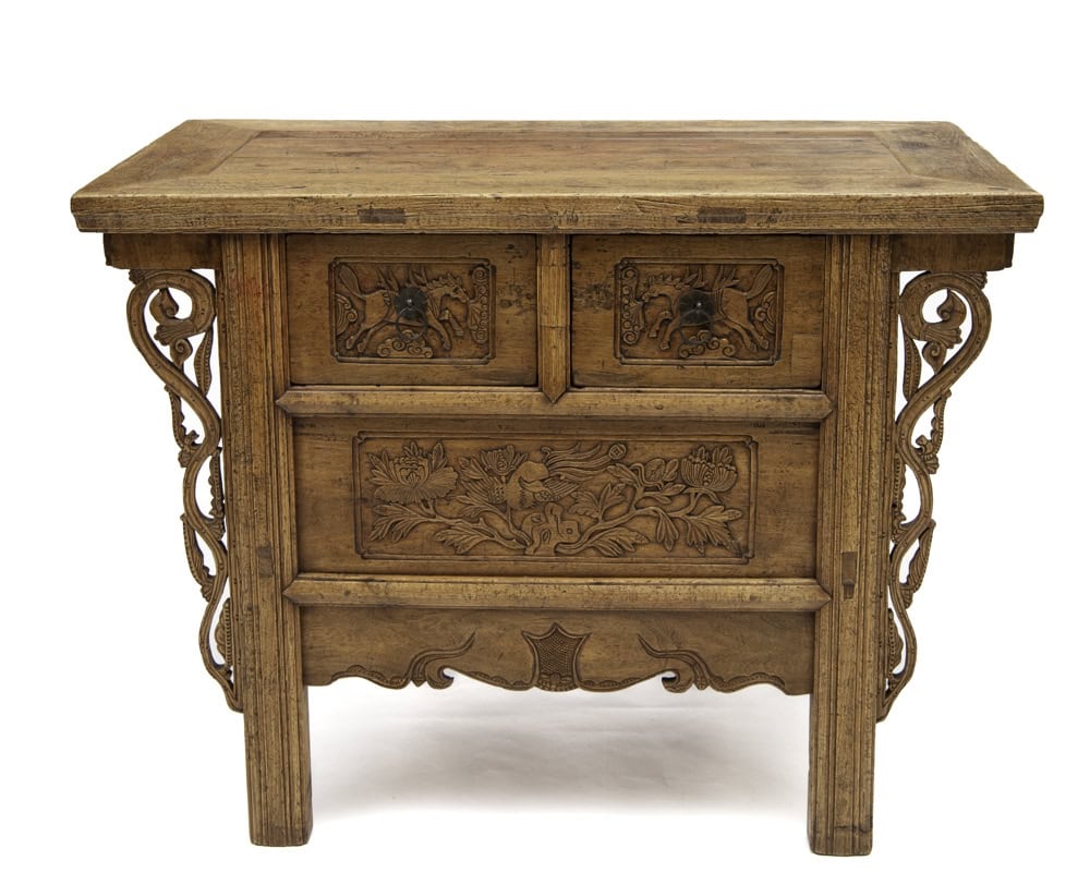 19th century Chinese two drawer coffer - front view of the table and part of the Humble House collection in Fyshwick, Canberra