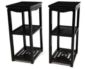 Elegant Chinese 19th century black lacquered plant stands for home decor.